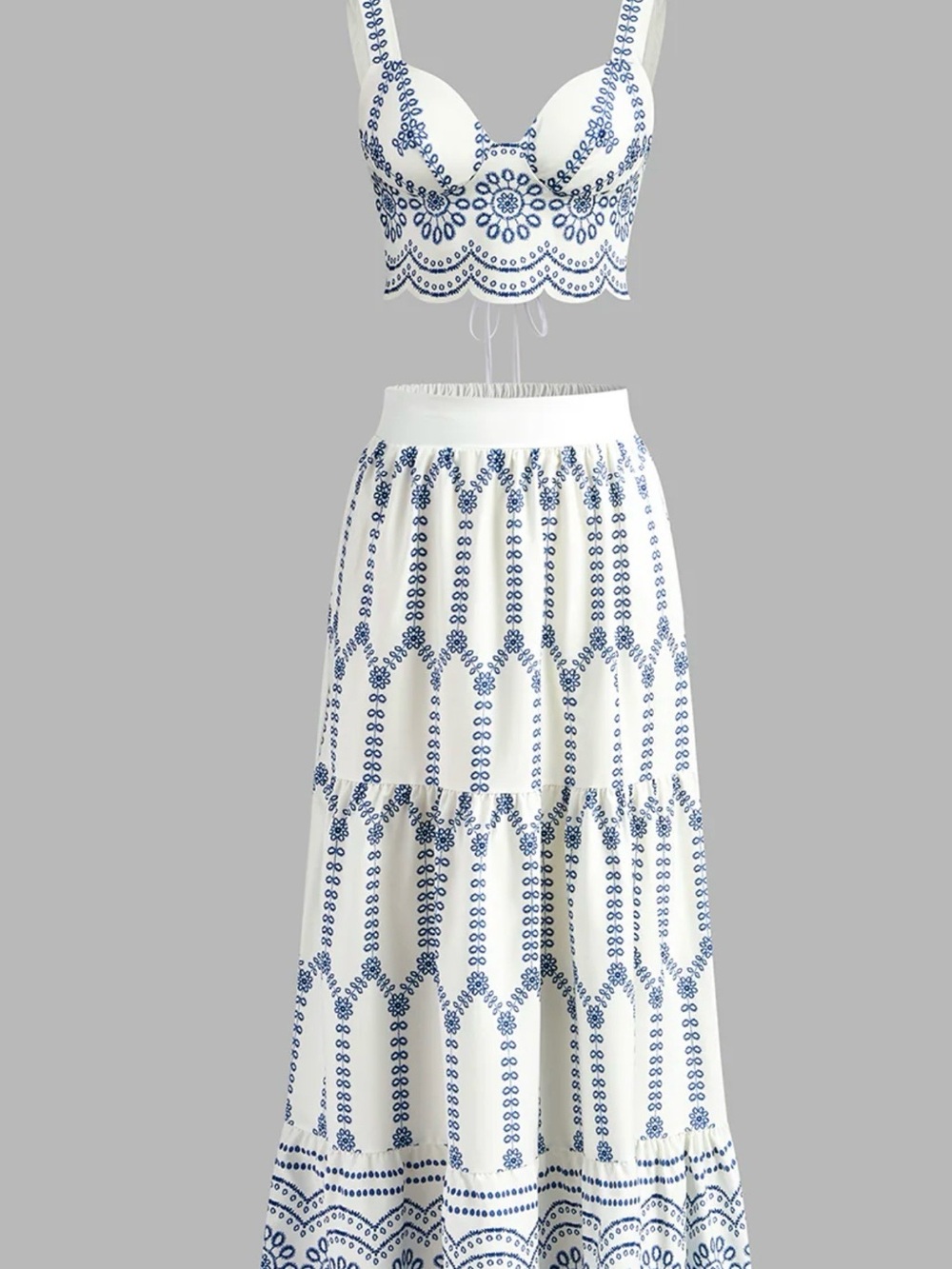 Commense Printed Sleeveless Tie Back Skirt Set - Large